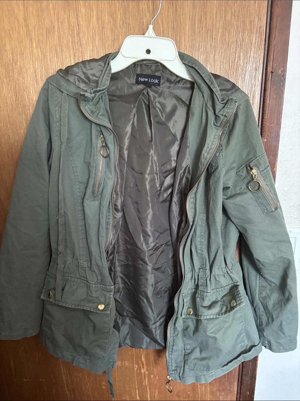 New Look Olive Utility Jacket with Hood and Zip Details